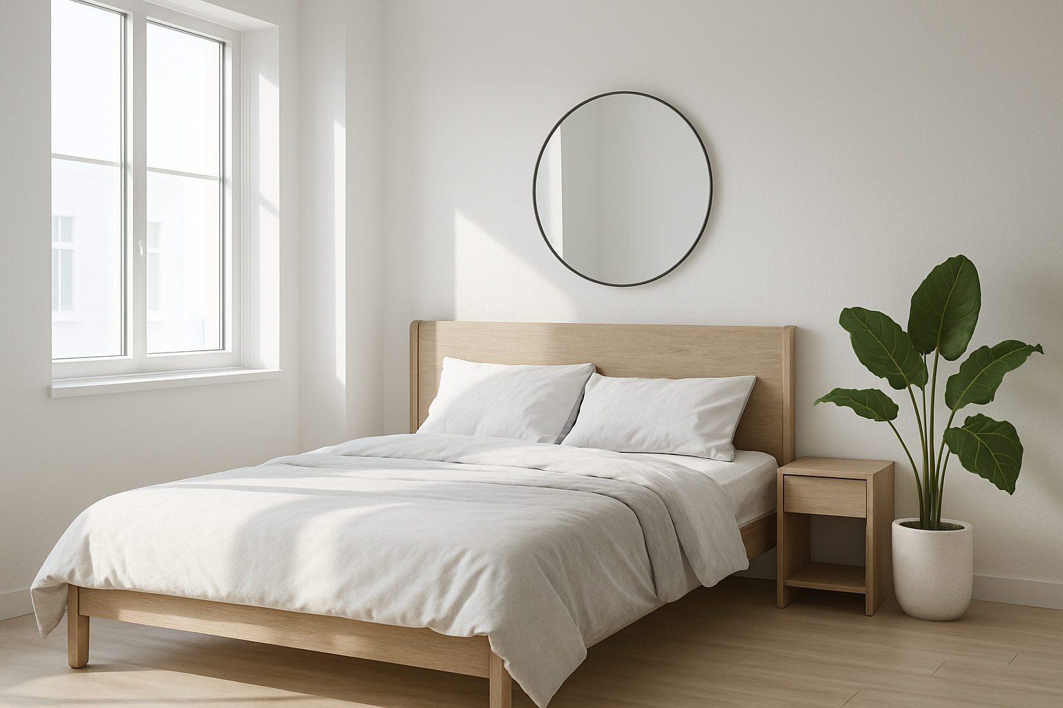 I like this photo but make it much less yellow and more normal color. Can you also add a plant to mirror to make it a little less bland